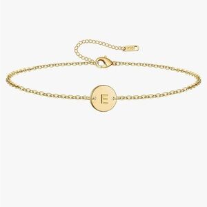18kt gold over stainless steel initial E letter bracelet with lobster cl…